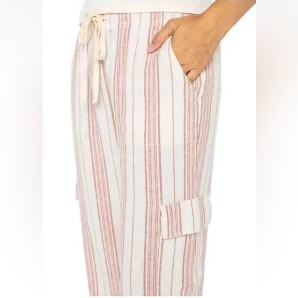 New Roxy Women's Linen Blend Cargo Pant lightweight pink Stripes XS - Picture 2 of 4
